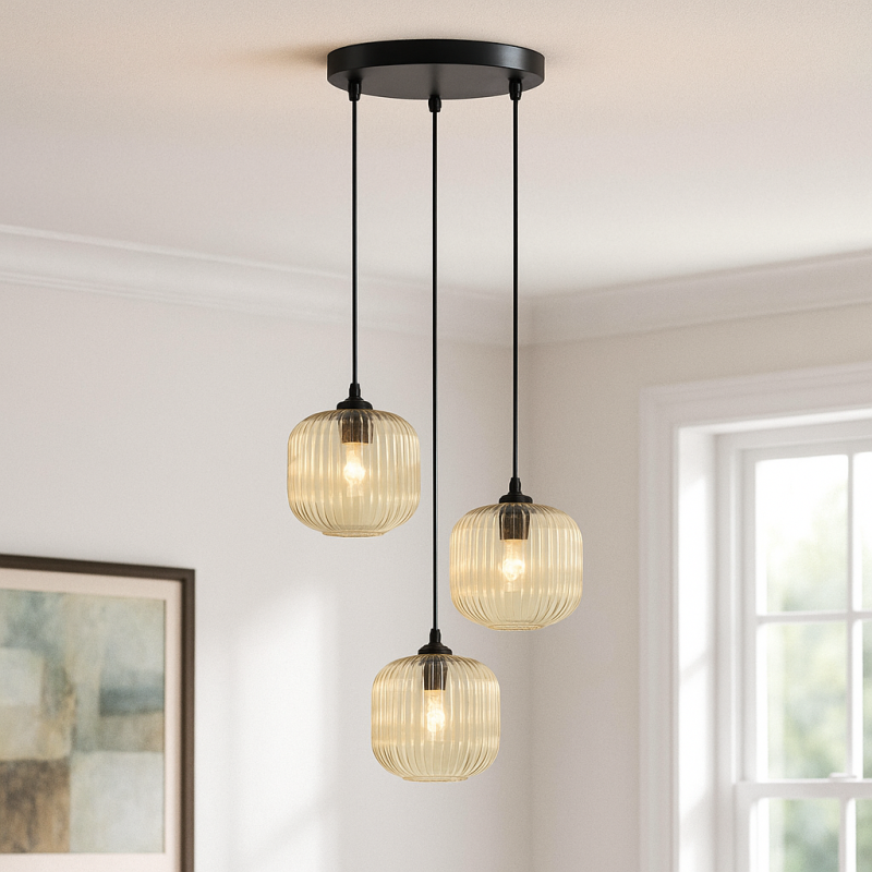 Amberkleurige hanglamp Charlois, glas, retro, 3L