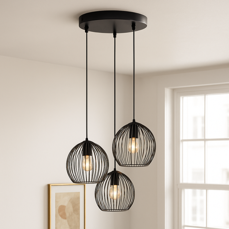 Zwarte ronde 3L hanglamp Wiro bolvormig, klein Zwarte ronde 3L hanglamp Wiro bolvormig, klein