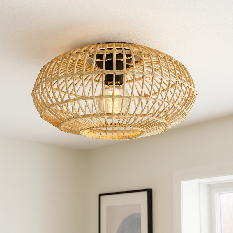 Rotan plafonnière Emilio, bruin, landelijk