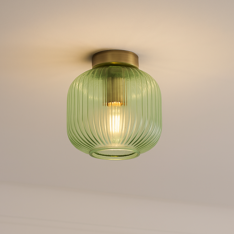 Groene plafondlamp Charlois, glas, retro Groene plafondlamp Charlois, glas, retro