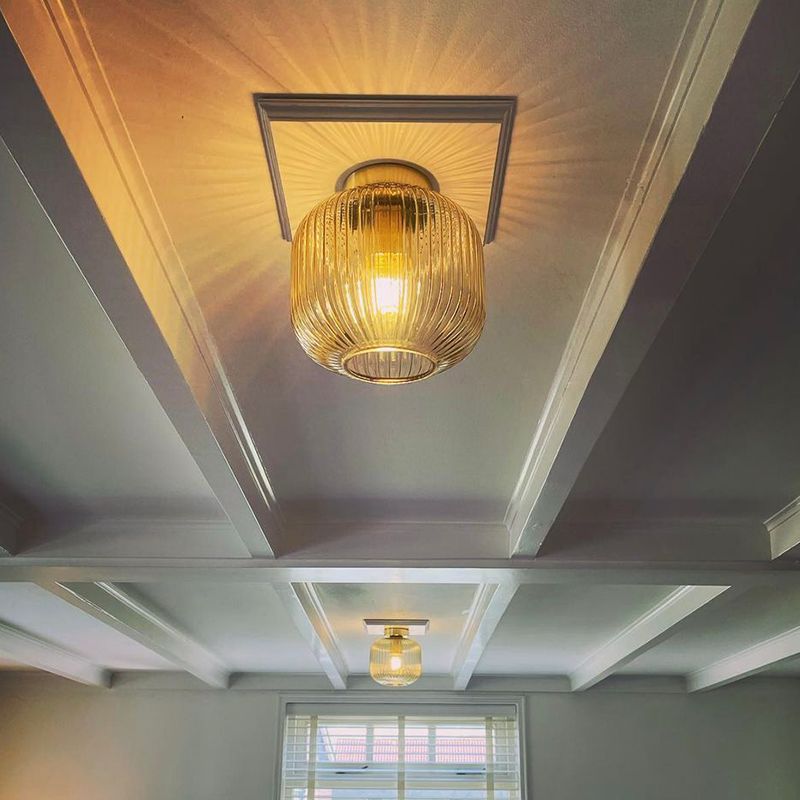 Amberkleurige plafondlamp Charlois, glas, retro