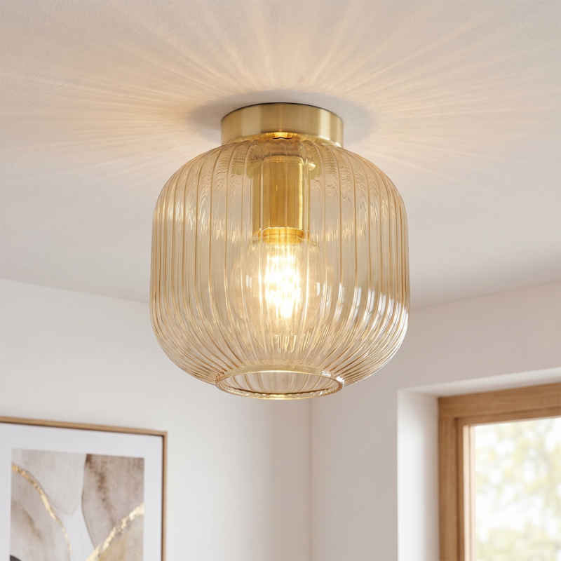 Amberkleurige plafondlamp Charlois, glas, retro Amberkleurige plafondlamp Charlois, glas, retro