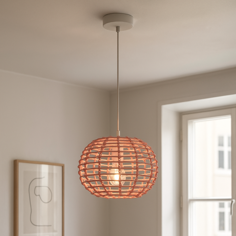 Rotan hanglamp roze, Roza