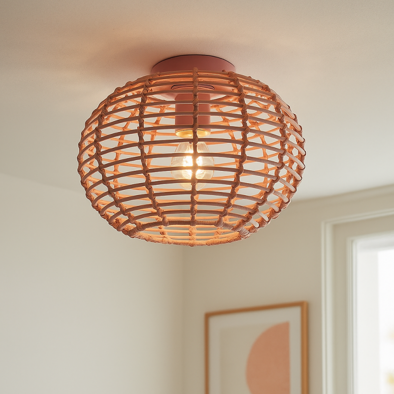 Rotan plafondlamp roze, Roza Rotan plafondlamp roze, Roza