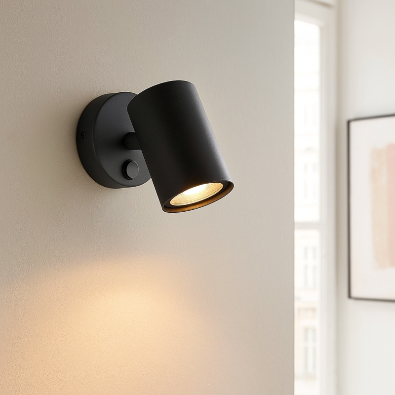 Moderne wandspot zwart, Elena, met schakelaar Moderne wandspot zwart, Elena, met schakelaar