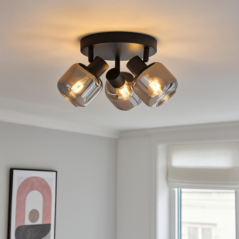 Zwarte plafondspot Craig, glas, modern, 3L