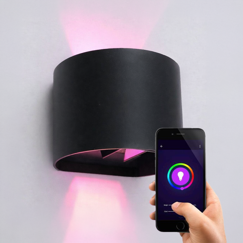 Moderne smart wandlamp zwart, Dion, 6W, RGBW LED, IP54 Moderne smart wandlamp zwart, Dion, 6W, RGBW LED, IP54