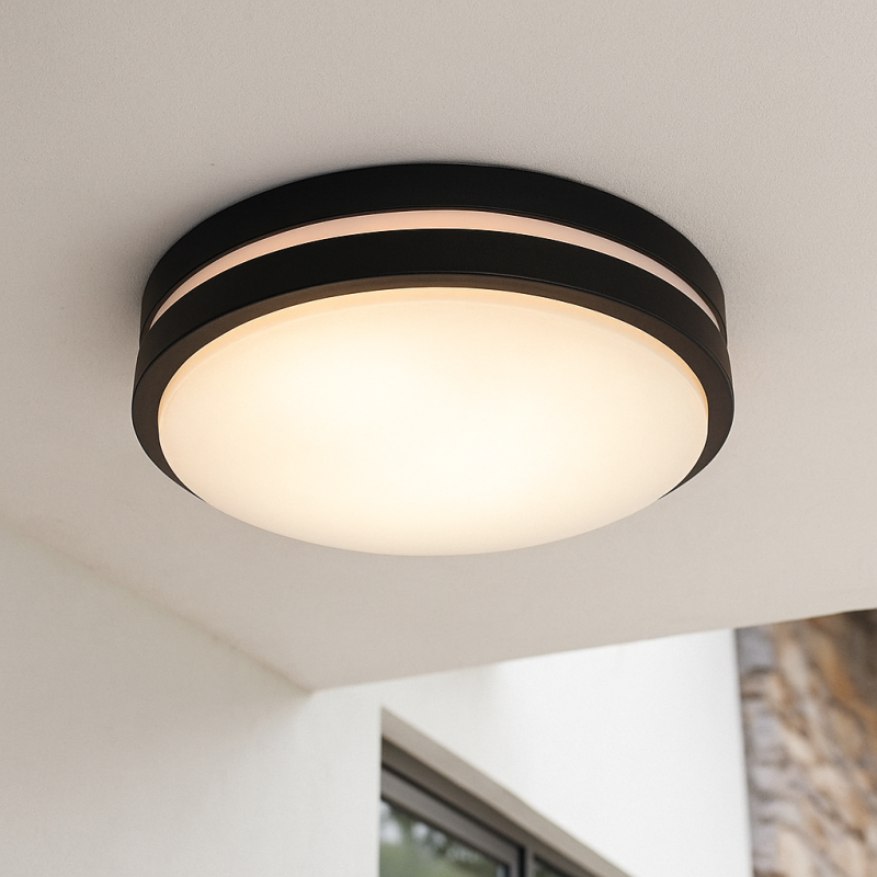 Kunststof buiten plafondlamp met bewegingssensor zwart, James, IP44 Kunststof buiten plafondlamp met bewegingssensor zwart, James, IP44