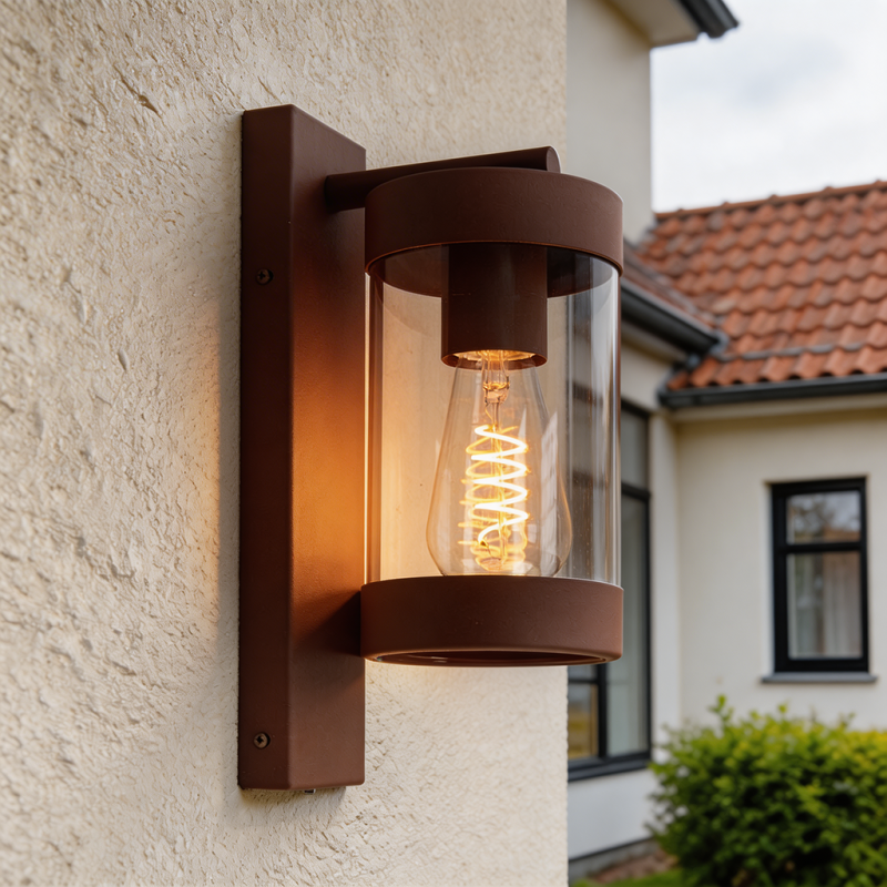 Moderne buiten wandlamp met schemersensor roestkleurig, Musa, IP44