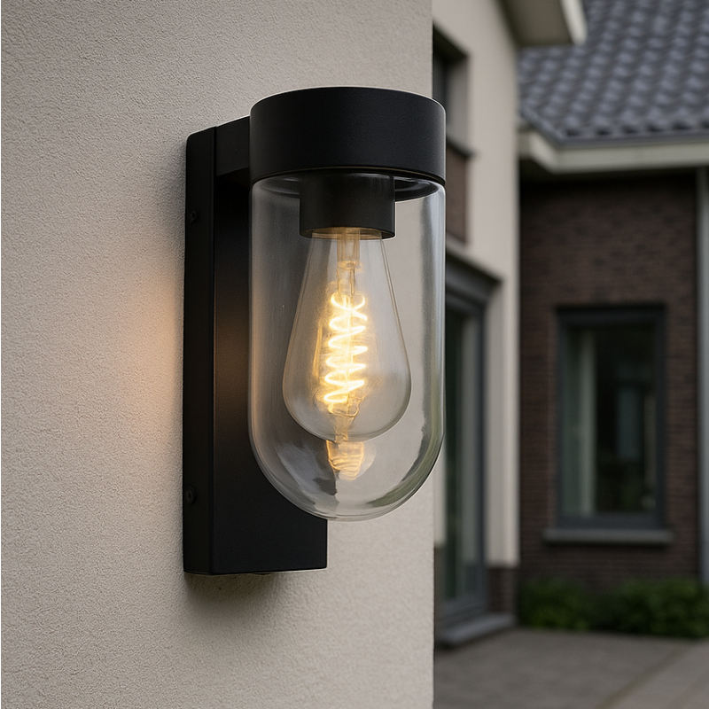 Aluminium buiten wandlamp met schemersensor zwart, Bella, IP44