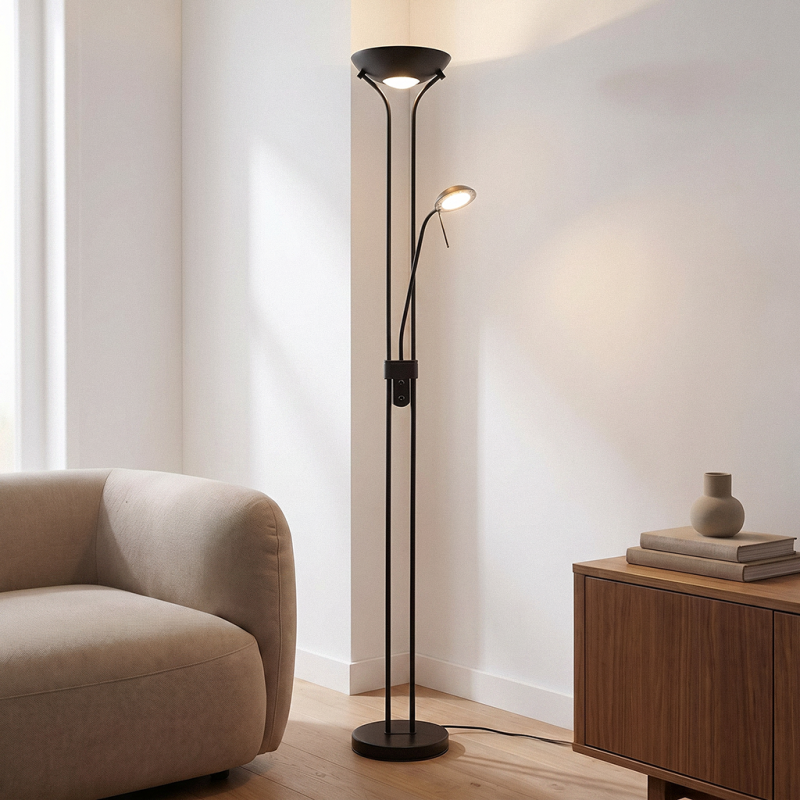 Moderne staande leeslamp zwart, Salvador, 18W, 3000K LED, met schakelaar