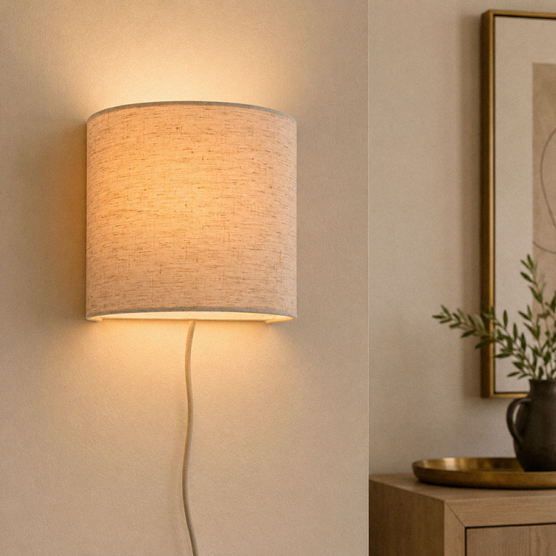Landelijke wandlamp beige, Timmy, met schakelaar