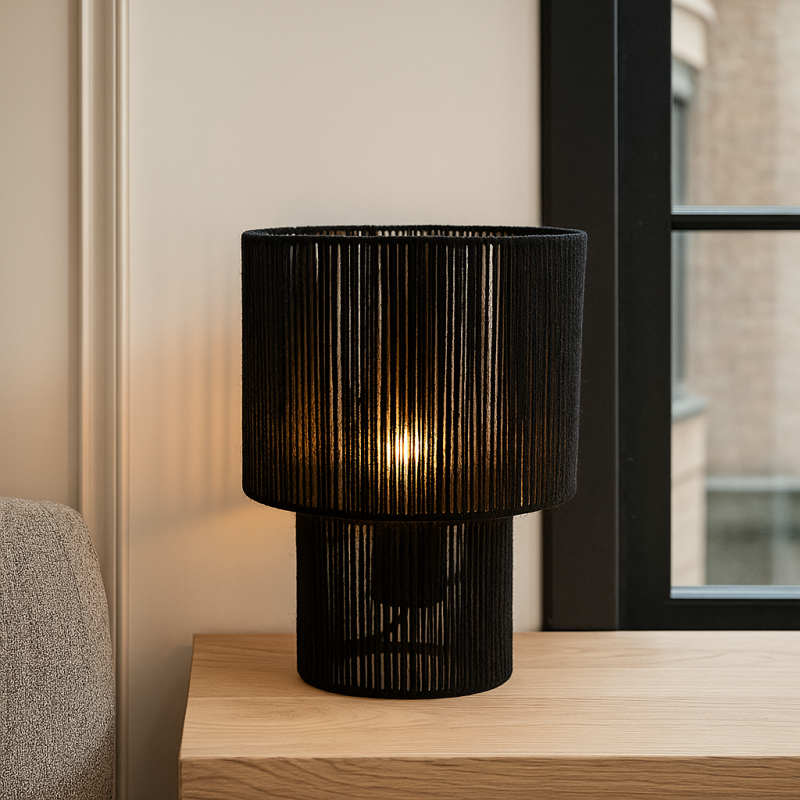 Landelijke tafellamp zwart, Sanny, met schakelaar