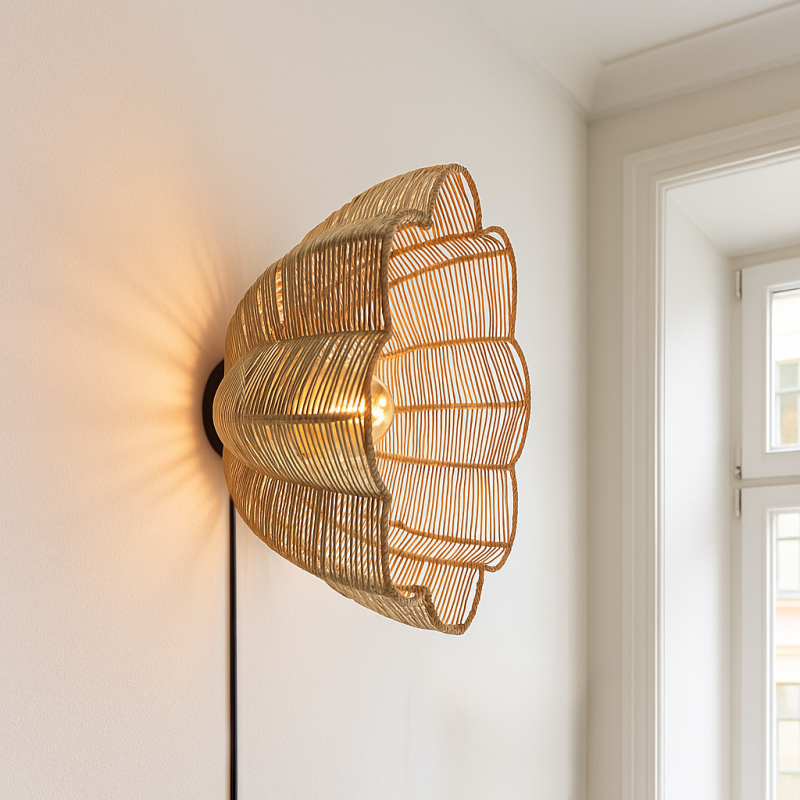 Rotan wandlamp bruin, Heather, met schakelaar