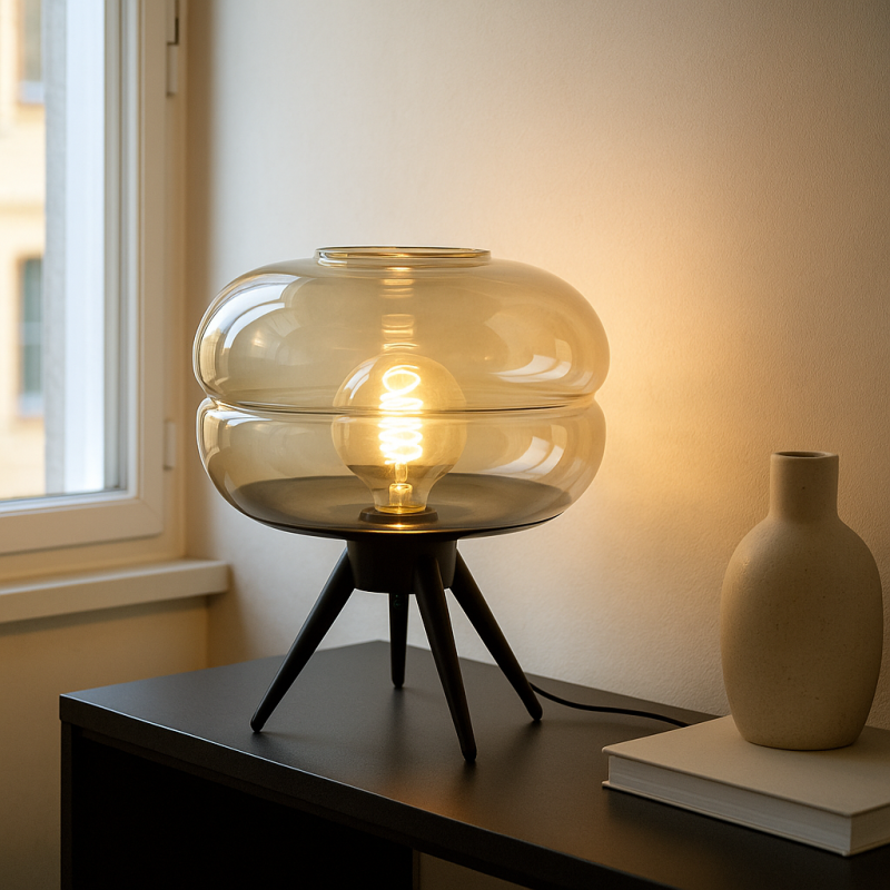 Retro tafellamp amber, Sean, met schakelaar Retro tafellamp amber, Sean, met schakelaar