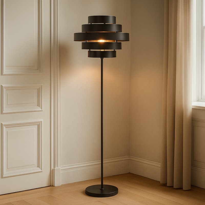 Landelijke vloerlamp zwart, Jana, met schakelaar Landelijke vloerlamp zwart, Jana, met schakelaar