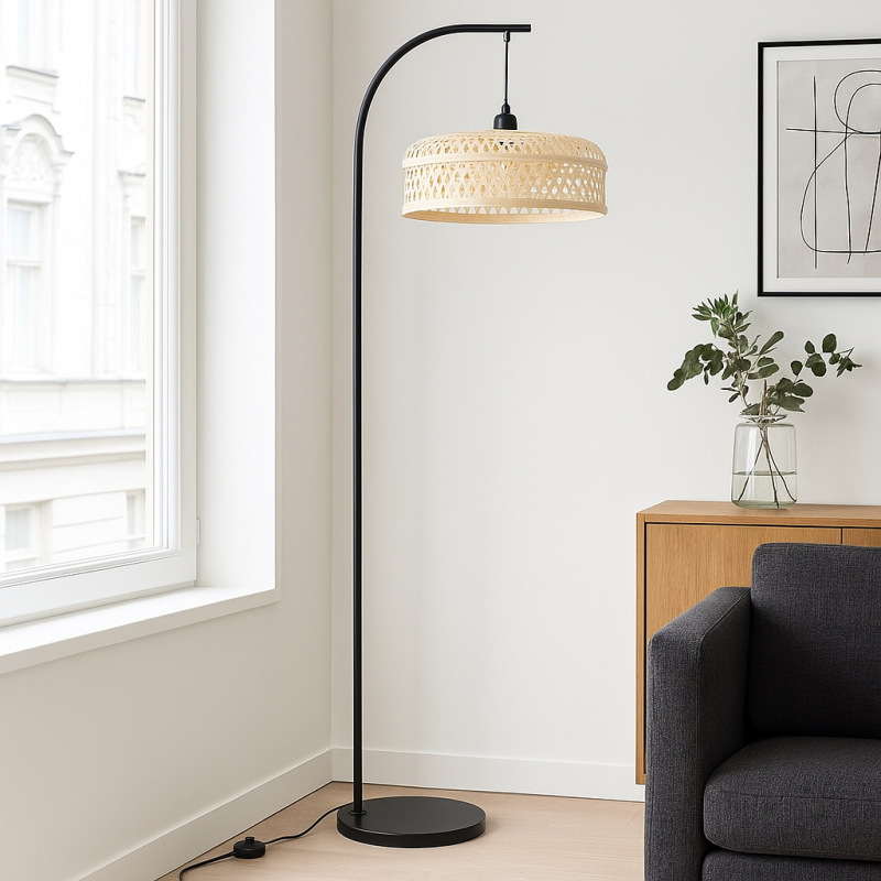 Bamboe vloerlamp bruin, Jennifer, met schakelaar Bamboe vloerlamp bruin, Jennifer, met schakelaar