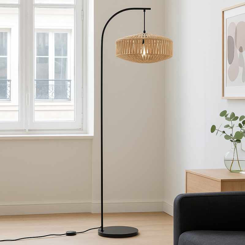 Landelijke vloerlamp bruin, Selena, met schakelaar Landelijke vloerlamp bruin, Selena, met schakelaar