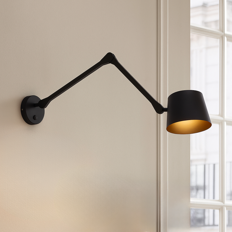 Moderne wandlamp zwart, Rinke, met schakelaar Moderne wandlamp zwart, Rinke, met schakelaar