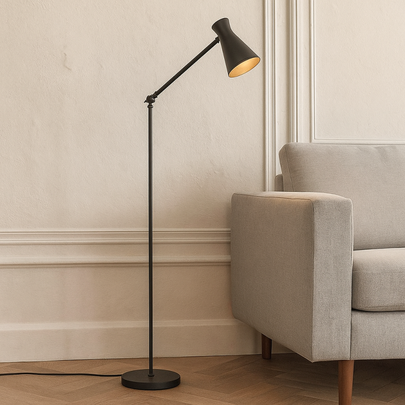 Moderne vloerlamp zwart, Steve, met schakelaar Moderne vloerlamp zwart, Steve, met schakelaar