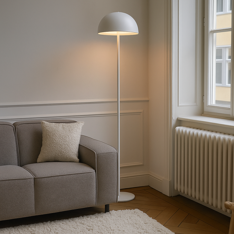 Retro vloerlamp wit, Douwe, 4W, dim to warm LED, met touchdimmer