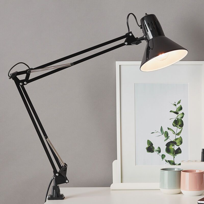 Metalen klemspot zwart, Katharina, met schakelaar Metalen klemspot zwart, Katharina, met schakelaar