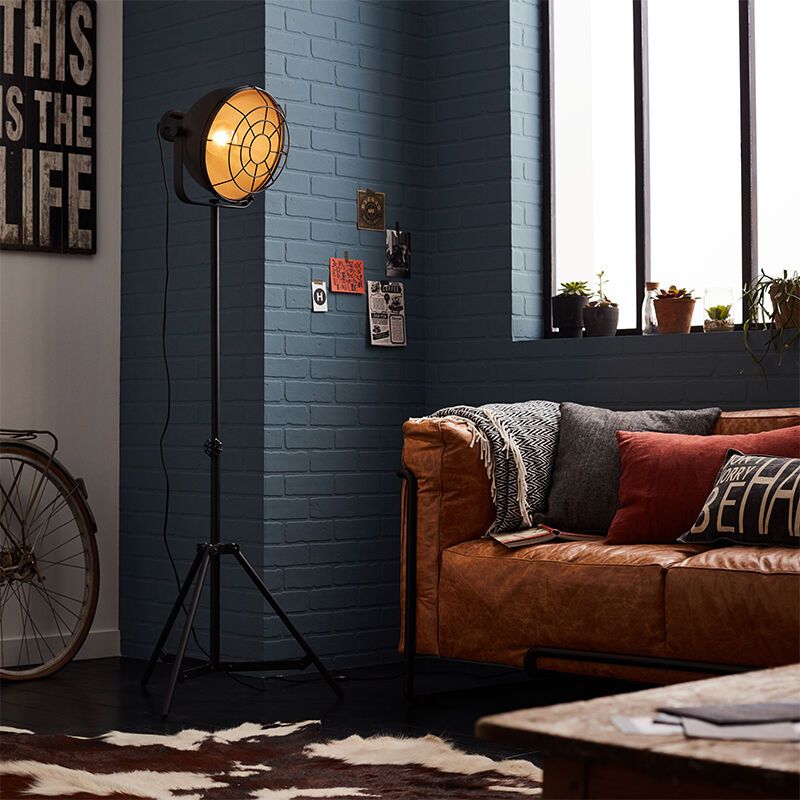 Industriële driepoot vloerlamp zwart, Alexi, met schakelaar