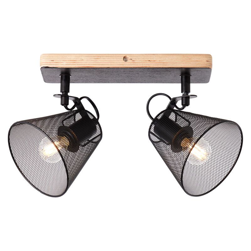 Industriële Plafondspot Havin, zwart, hout