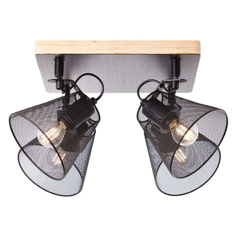 Industriële Plafondspot Havin, zwart, hout