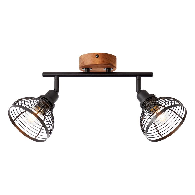 Industriële Plafondspot Willard, zwart met bruin, hout Industriële Plafondspot Willard, zwart met bruin, hout