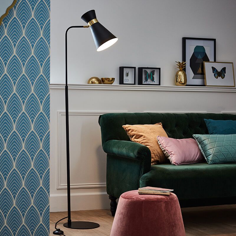 Moderne vloerlamp Albane, zwart en goud Moderne vloerlamp Albane, zwart en goud