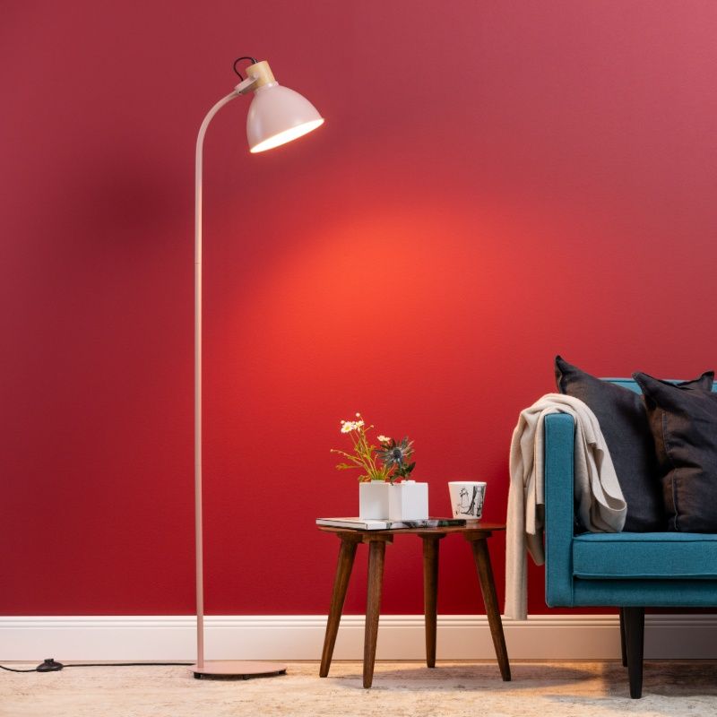 Landelijke vloerlamp roze, Thalina, met schakelaar