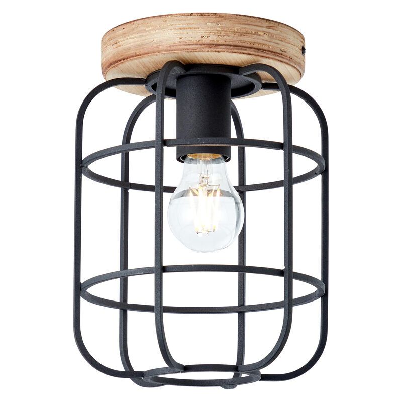 Industriële Plafondlamp Taede, zwart, hout Industriële Plafondlamp Taede, zwart, hout