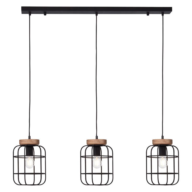 Industriële Hanglamp Taede, Zwart, hout