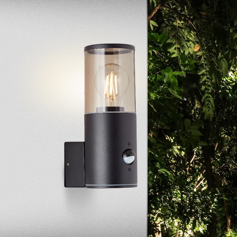 Moderne buiten wandlamp met bewegingssensor zwart, Sherwin, IP44 Moderne buiten wandlamp met bewegingssensor zwart, Sherwin, IP44
