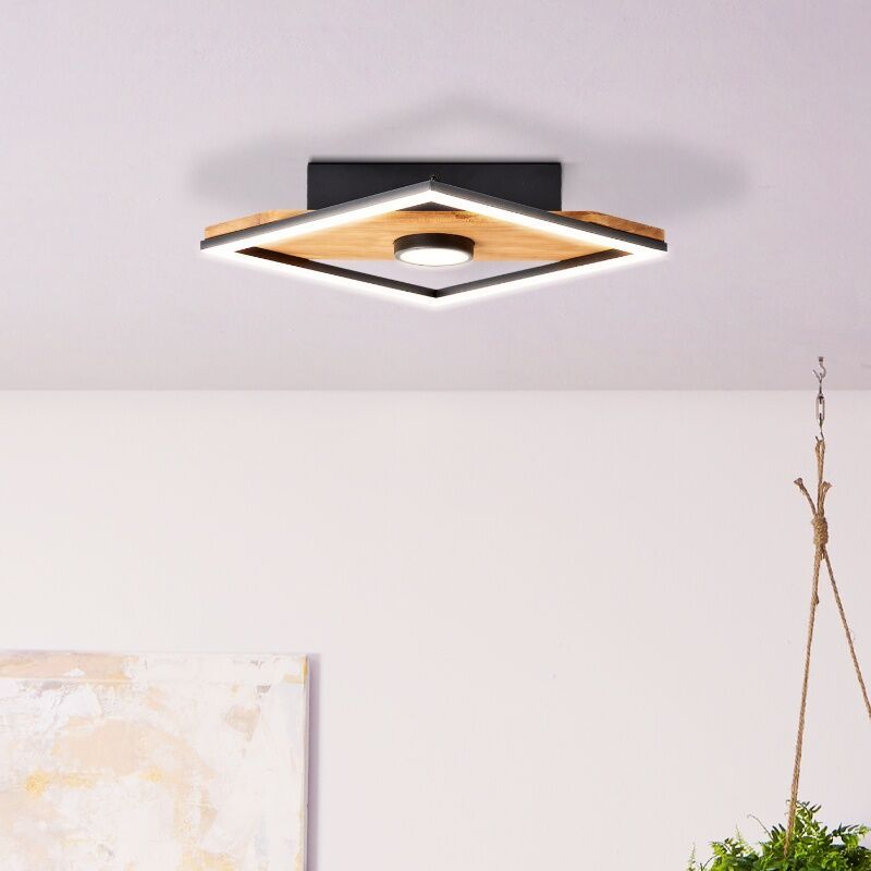 Houten plafonnière zwart, Virginia, 18W, 3000K LED Houten plafonnière zwart, Virginia, 18W, 3000K LED