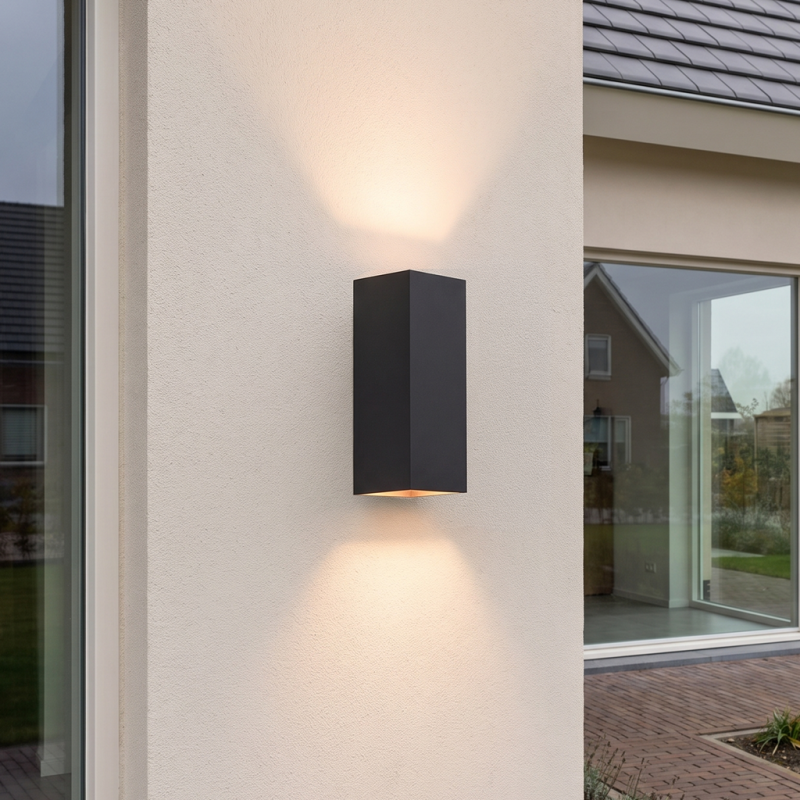 Zwarte up down wandlamp aluminium, Dion, 8W, 3000K LED, IP54 Zwarte up down wandlamp aluminium, Dion, 8W, 3000K LED, IP54