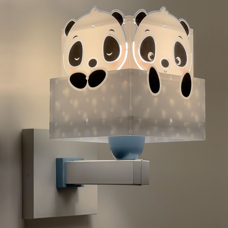 Blauwe kinder wandlamp Panda, kunststof Blauwe kinder wandlamp Panda, kunststof