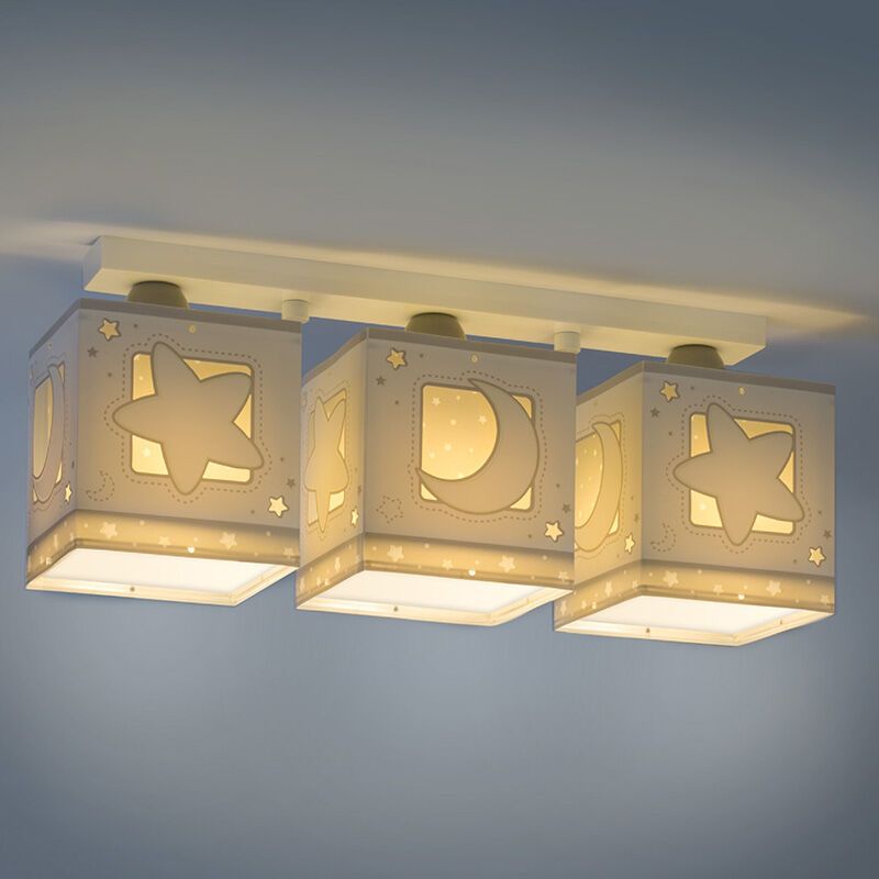Plafondlamp Maan en sterren grijs, 3 kapjes Plafondlamp Maan en sterren grijs, 3 kapjes