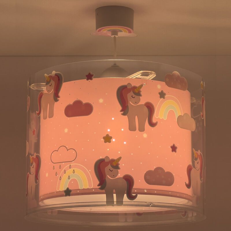 Roze kinderkamer hanglamp kunststof, Unicorn