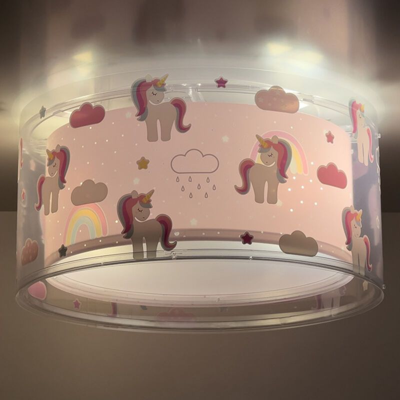 Roze kinderkamer plafondlamp kunststof, Unicorn