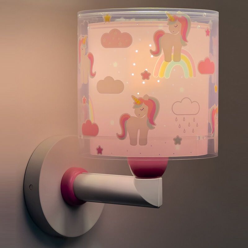 Roze kinderkamer wandlamp kunststof, Unicorn