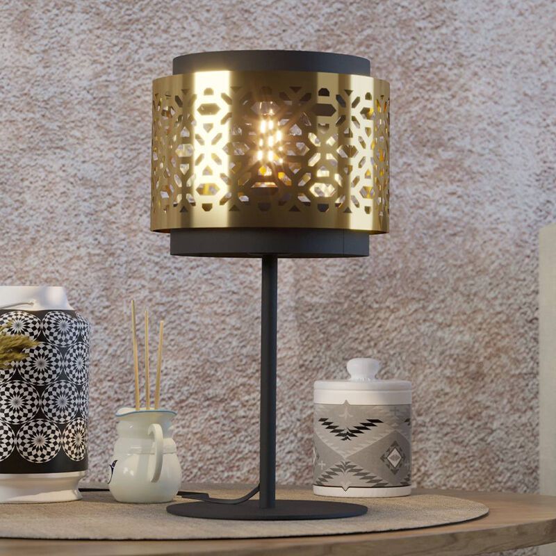 Messing retro tafellamp staal, Quincy, met schakelaar