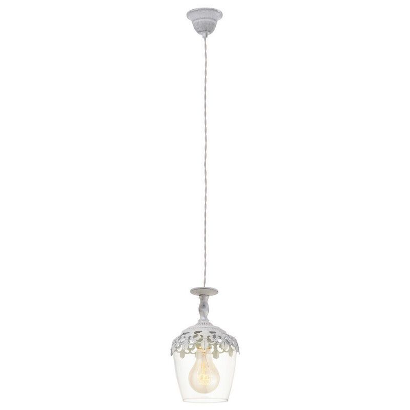 Witte landelijke hanglamp glas, Fredda Witte landelijke hanglamp glas, Fredda