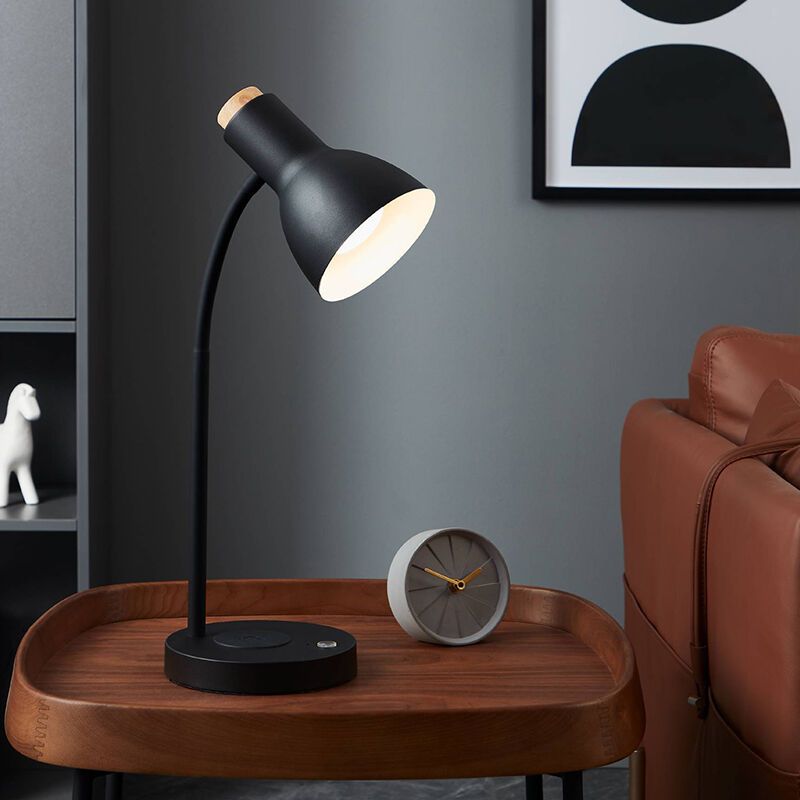 Zwarte moderne tafellamp aluminium, Serena, 5,5W, 3000K LED, met touchdimmer Zwarte moderne tafellamp aluminium, Serena, 5,5W, 3000K LED, met touchdimmer