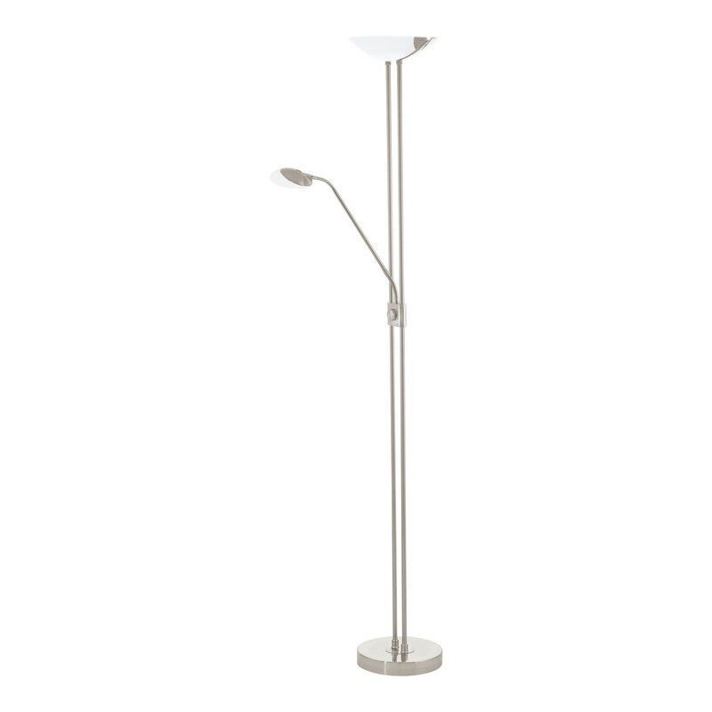 Nikkelen design staande leeslamp glas, Brava, 20W, 3000K LED, met schakelaar Nikkelen design staande leeslamp glas, Brava, 20W, 3000K LED, met schakelaar