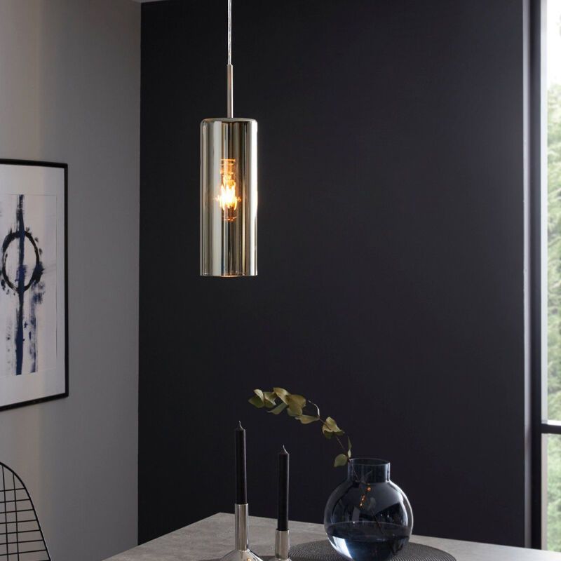 Nikkelen design hanglamp glas, Tino