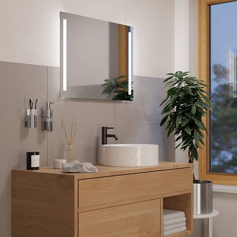 Grijze moderne spiegel met verlichting glas, Bibi, 5,1W, 4000K LED, IP44, met schakelaar Grijze moderne spiegel met verlichting glas, Bibi, 5,1W, 4000K LED, IP44, met schakelaar