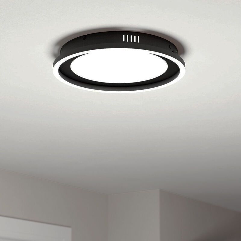 Zwarte moderne plafondlamp aluminium, Thijn, 11,5W, warm tot koud wit verstelbare LED, 3-staps dimbaar Zwarte moderne plafondlamp aluminium, Thijn, 11,5W, warm tot koud wit verstelbare LED, 3-staps dimbaar