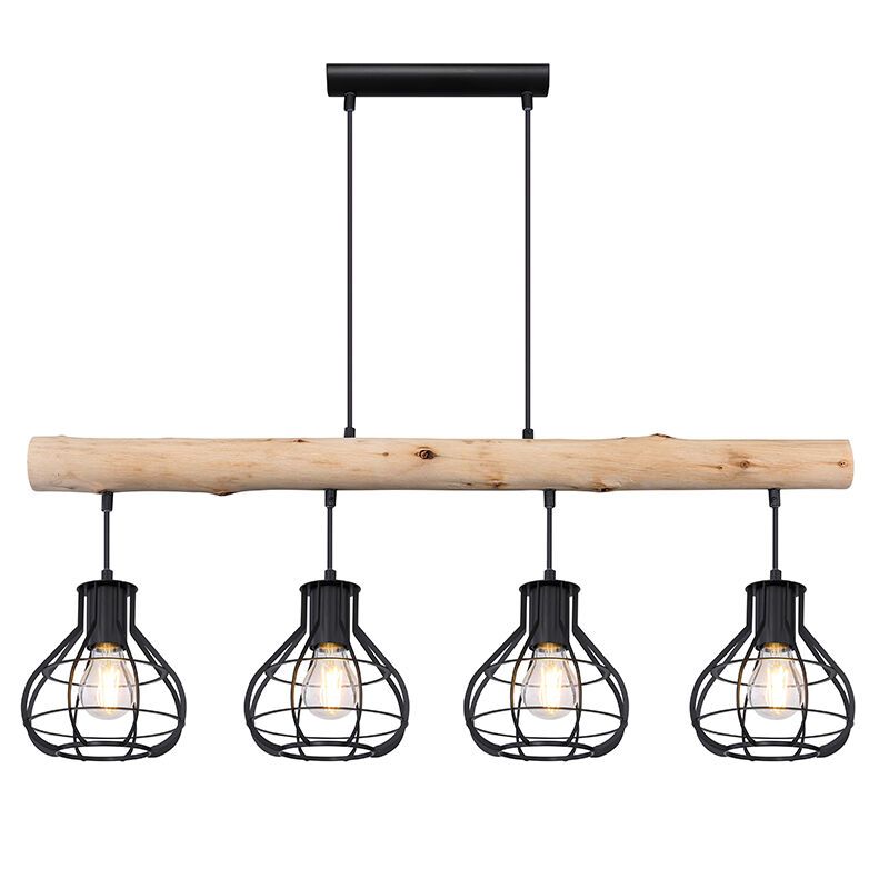 Industriële hanglamp Tijs, zwart, hout Industriële hanglamp Tijs, zwart, hout